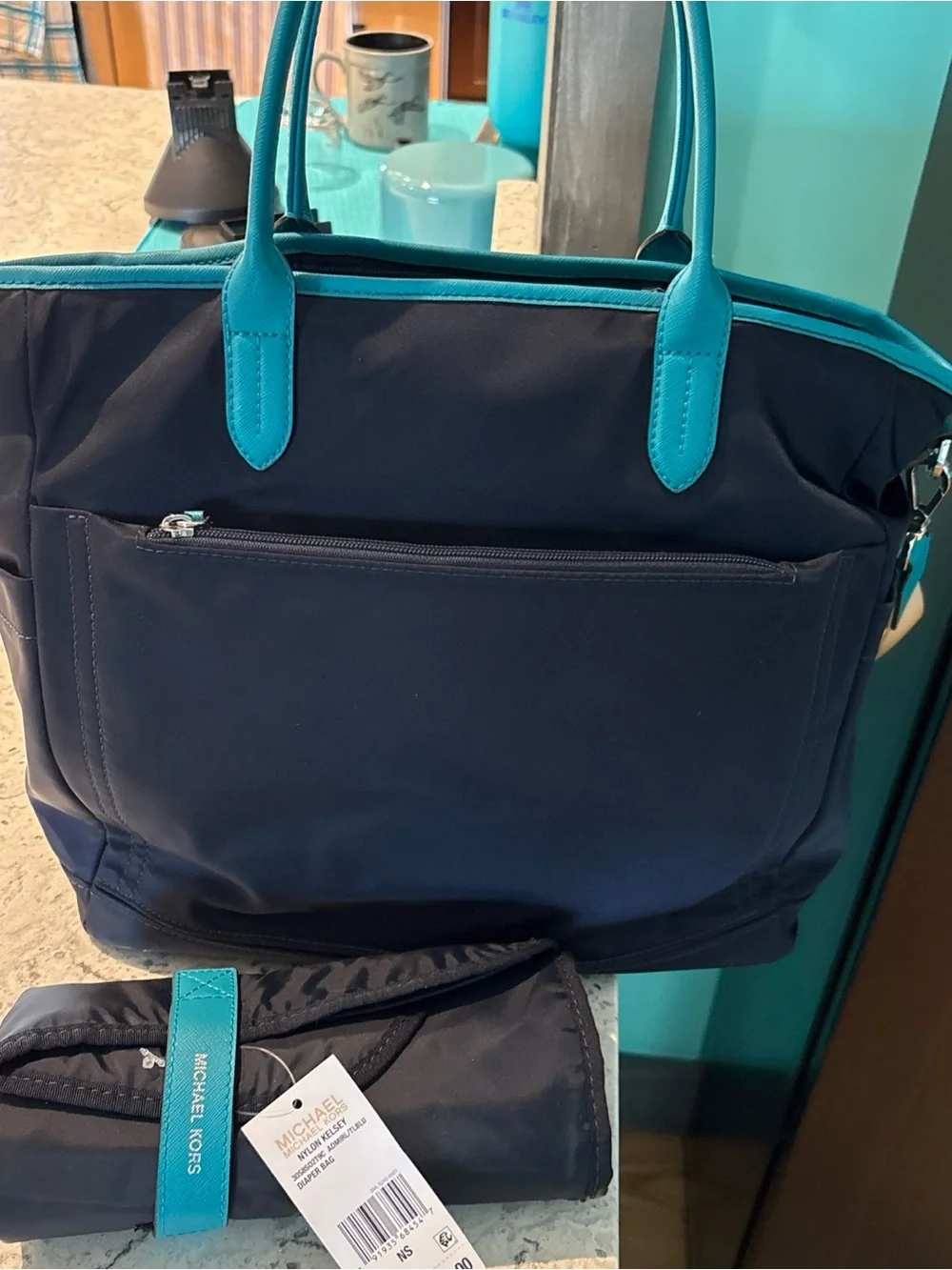 Michael Kors Navy and Teal Baby Bag Tote
